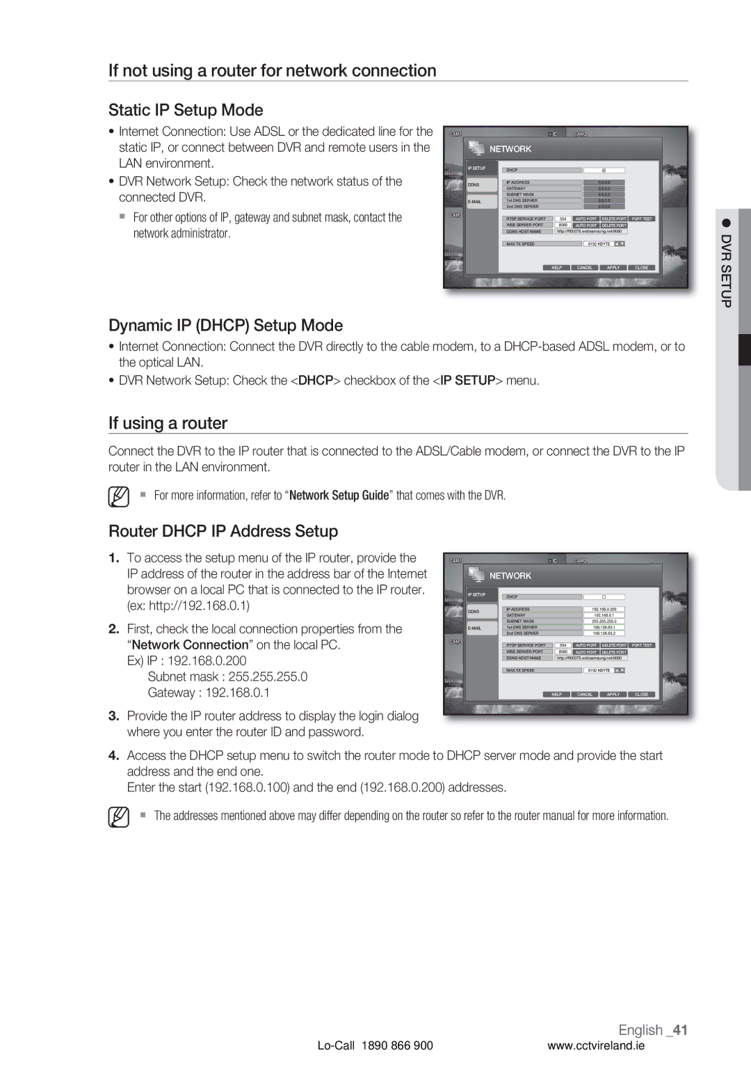 Samsung VKKF004NUS user manual If not using a router for network connection, If using a router, Static IP Setup Mode 