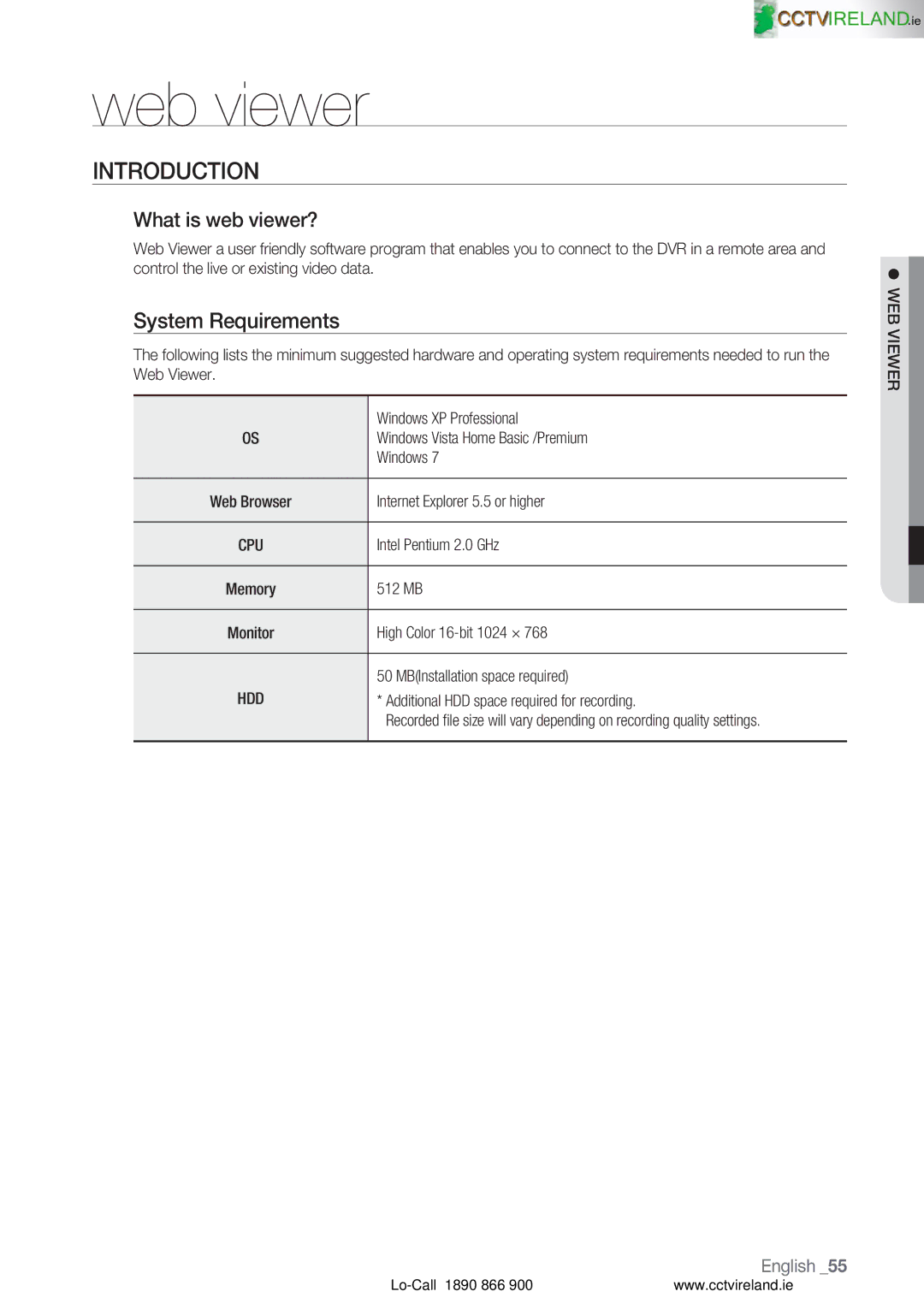 Samsung VKKF004NUS user manual Web viewer, Introduction, System Requirements, What is web viewer?, WEB Viewer 