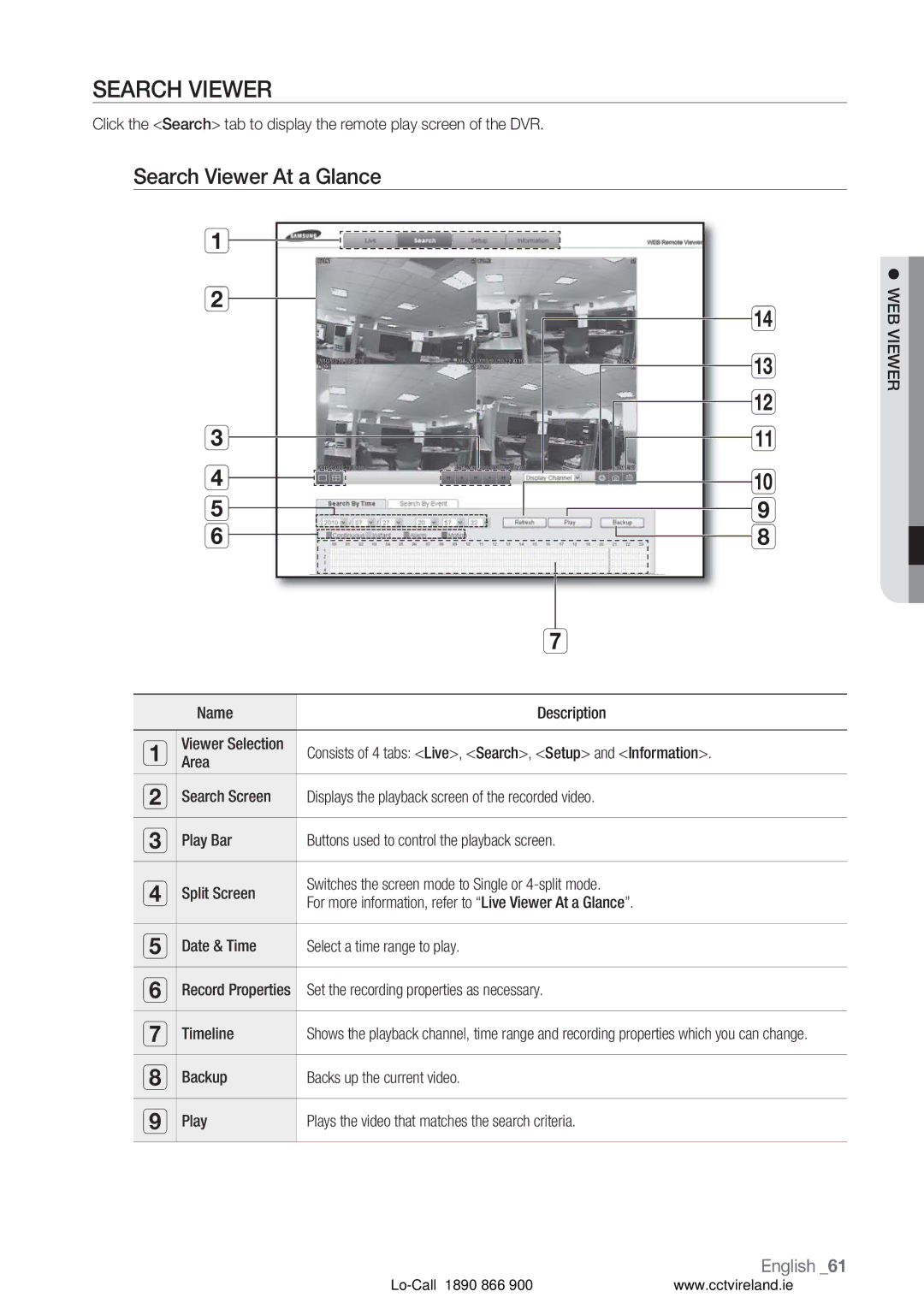 Samsung VKKF004NUS user manual Search Viewer At a Glance, Set the recording properties as necessary, Timeline 