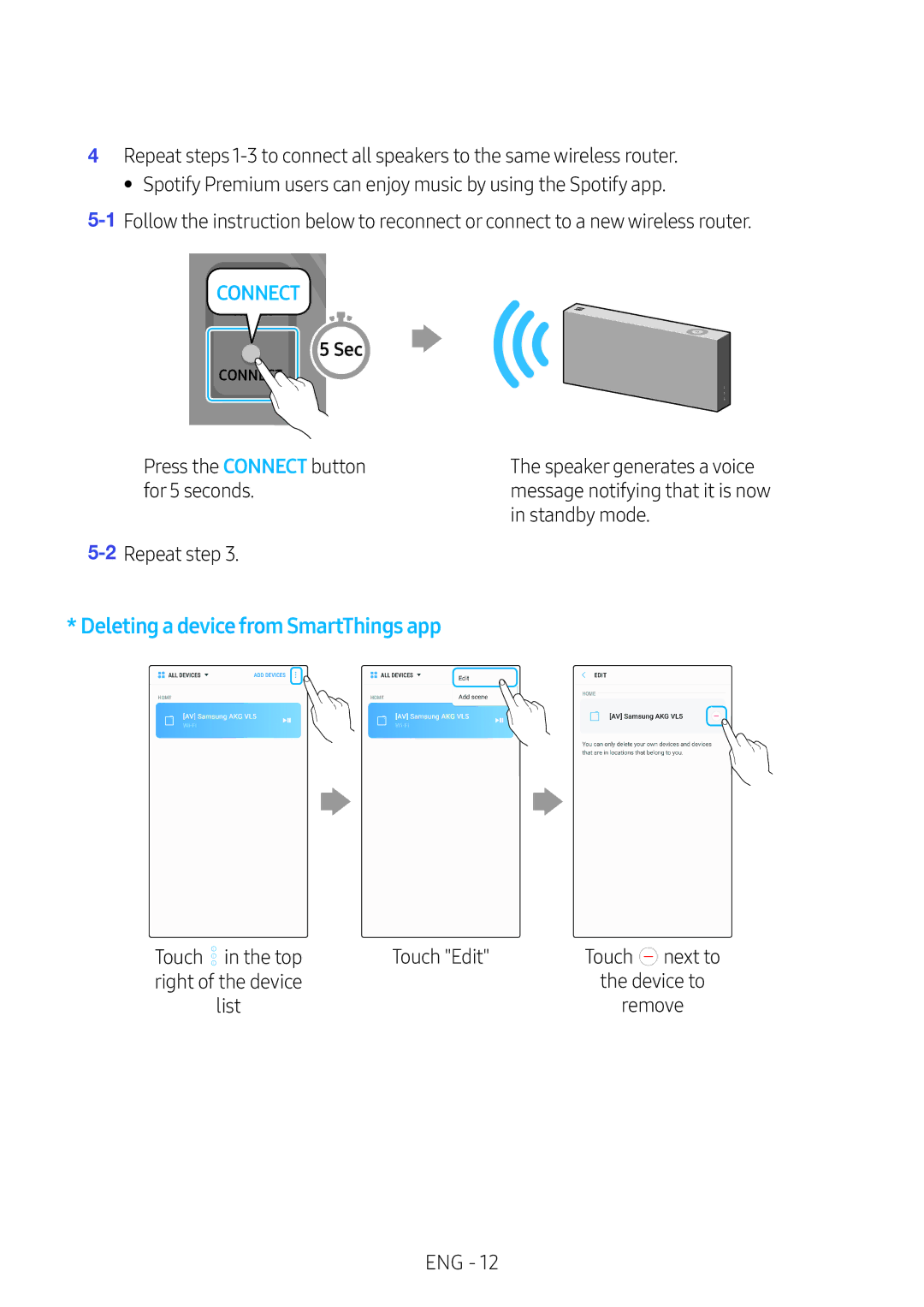 Samsung VL550/XE, VL350/XE, VL351/XE manual Standby mode, Repeat step, Touch in the top Touch Edit Next to, List Remove ENG 