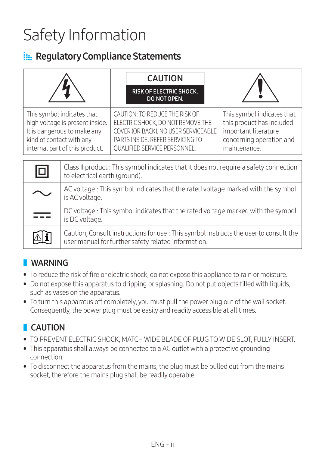 Samsung VL351/XE, VL350/XE, VL550/XE, VL551/XE manual Safety Information, AA Regulatory Compliance Statements 