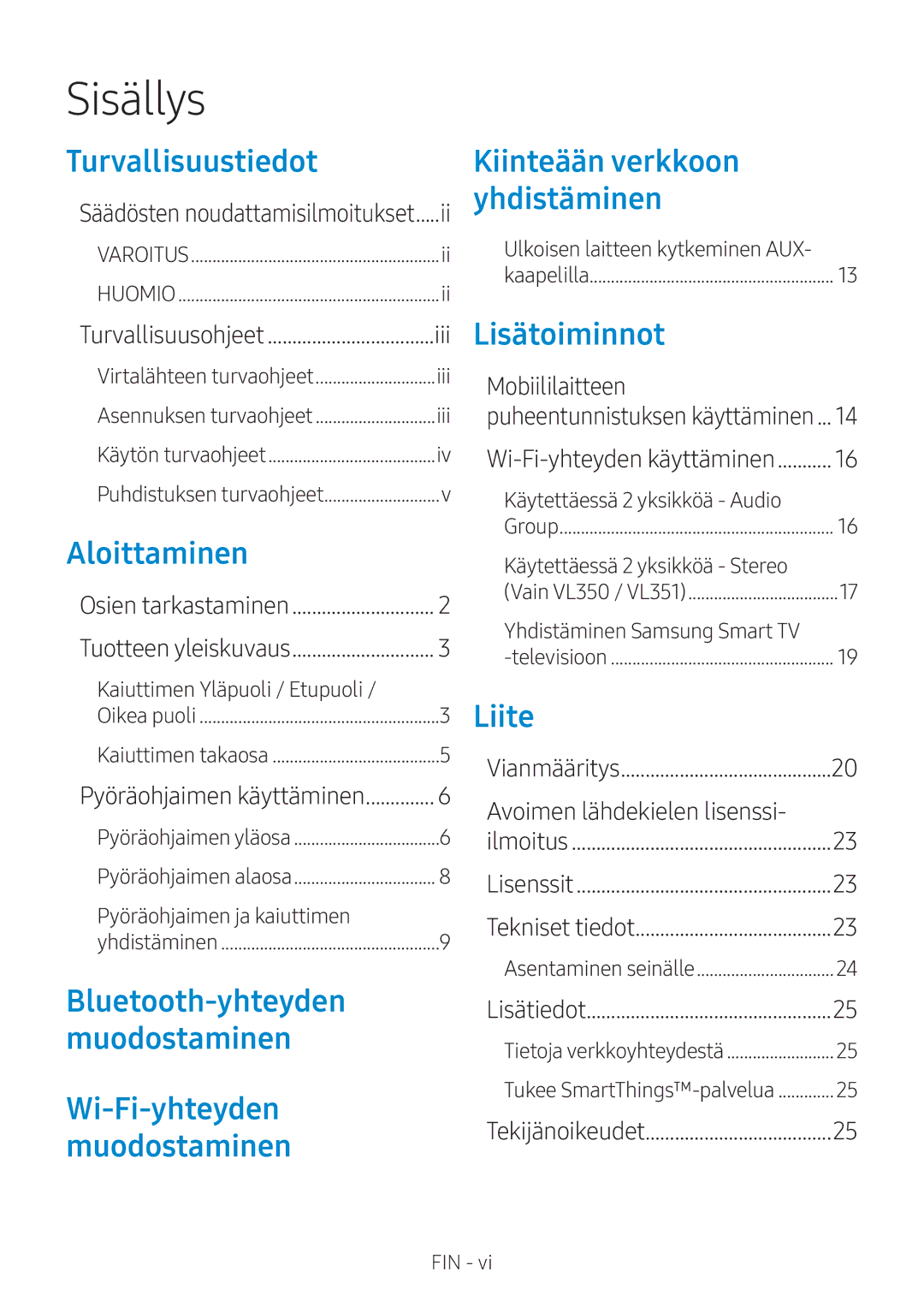 Samsung VL350/XE, VL550/XE, VL351/XE, VL551/XE manual Sisällys, Pyöräohjaimen käyttäminen 