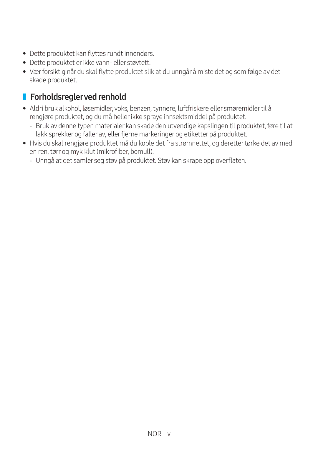 Samsung VL351/XE, VL350/XE, VL550/XE, VL551/XE manual Forholdsreglerved renhold 