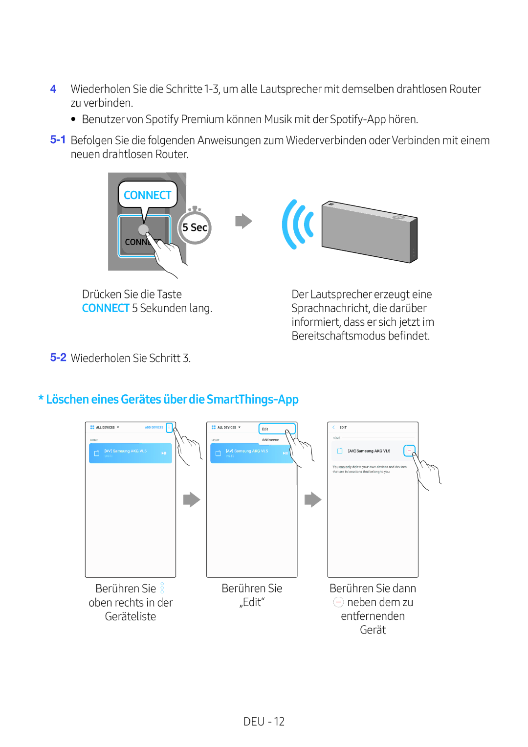 Samsung VL551/EN, VL351/EN, VL350/XN, VL351/XN, VL550/EN, VL550/XN, VL551/XN manual Löschen eines Gerätes überdie SmartThings-App 