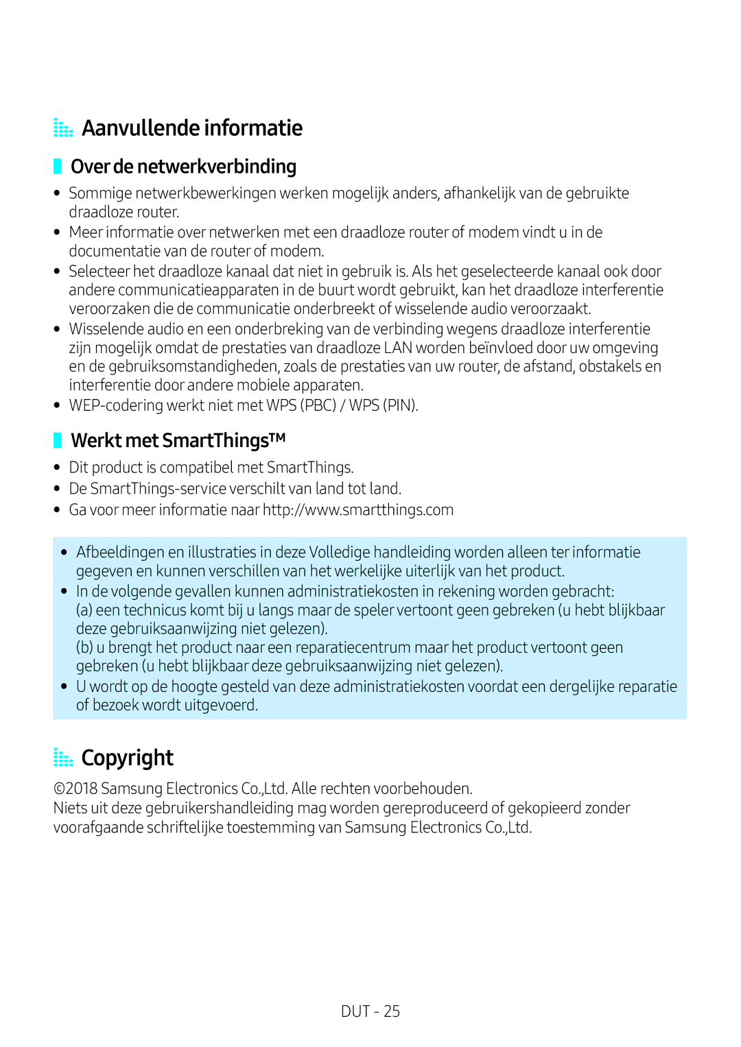 Samsung VL550/EN, VL551/EN, VL351/EN, VL350/XN AA Aanvullende informatie, Overde netwerkverbinding, Werkt met SmartThings 