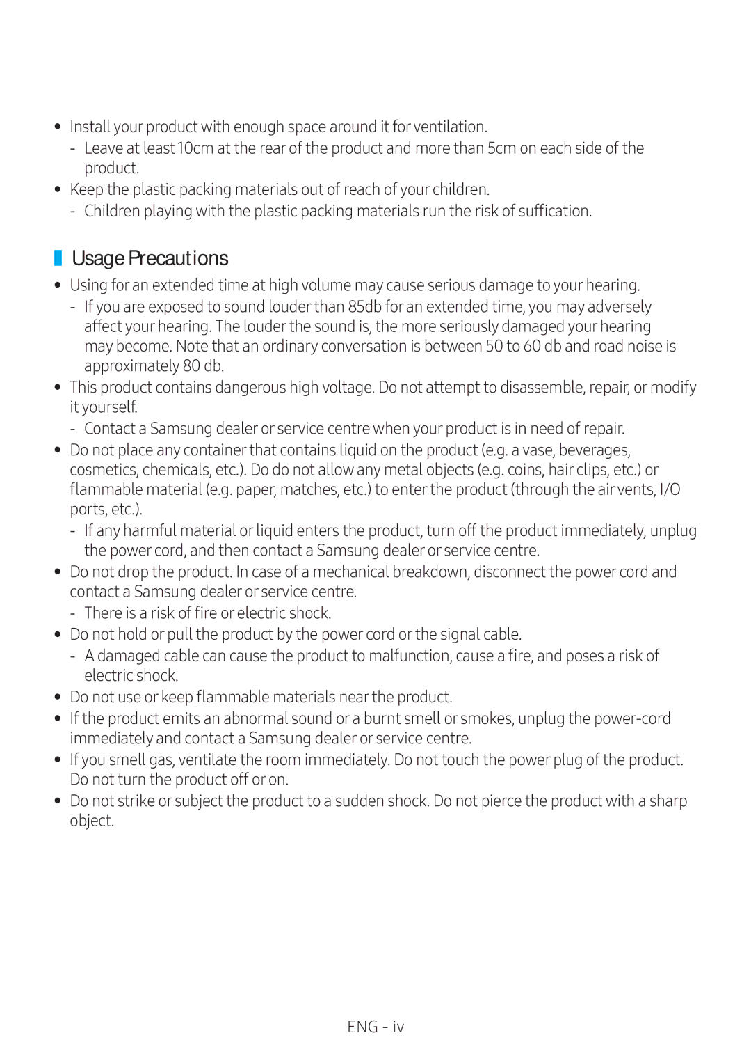 Samsung VL551/XV manual Usage Precautions 