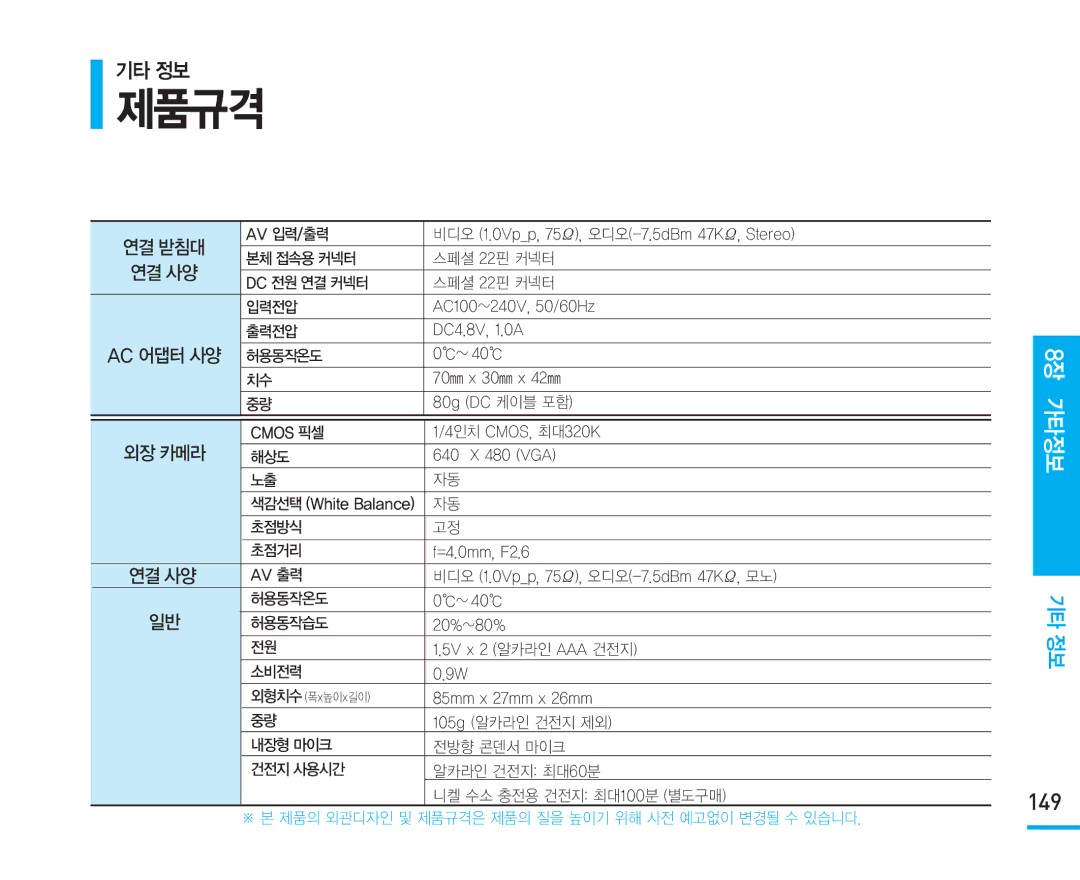 Samsung VM-X110L manual 149 