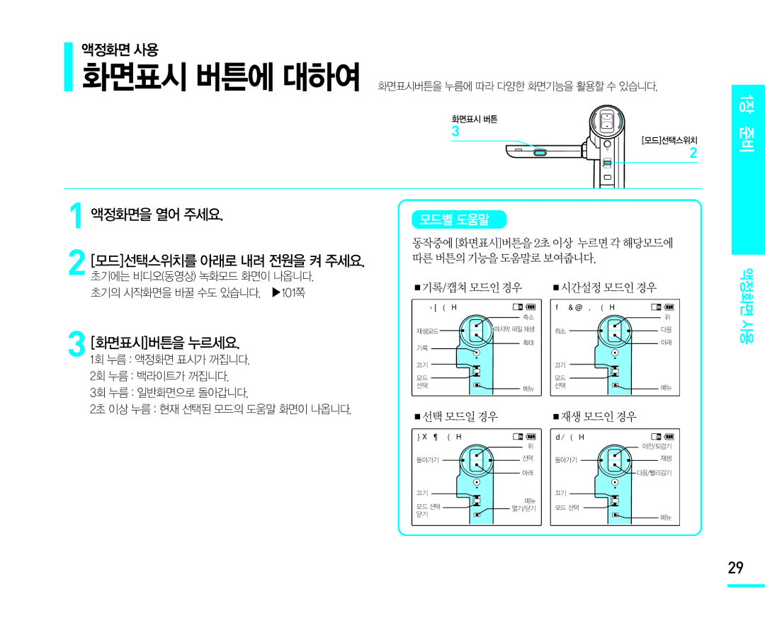 Samsung VM-X110L manual OFF Mode Menu 