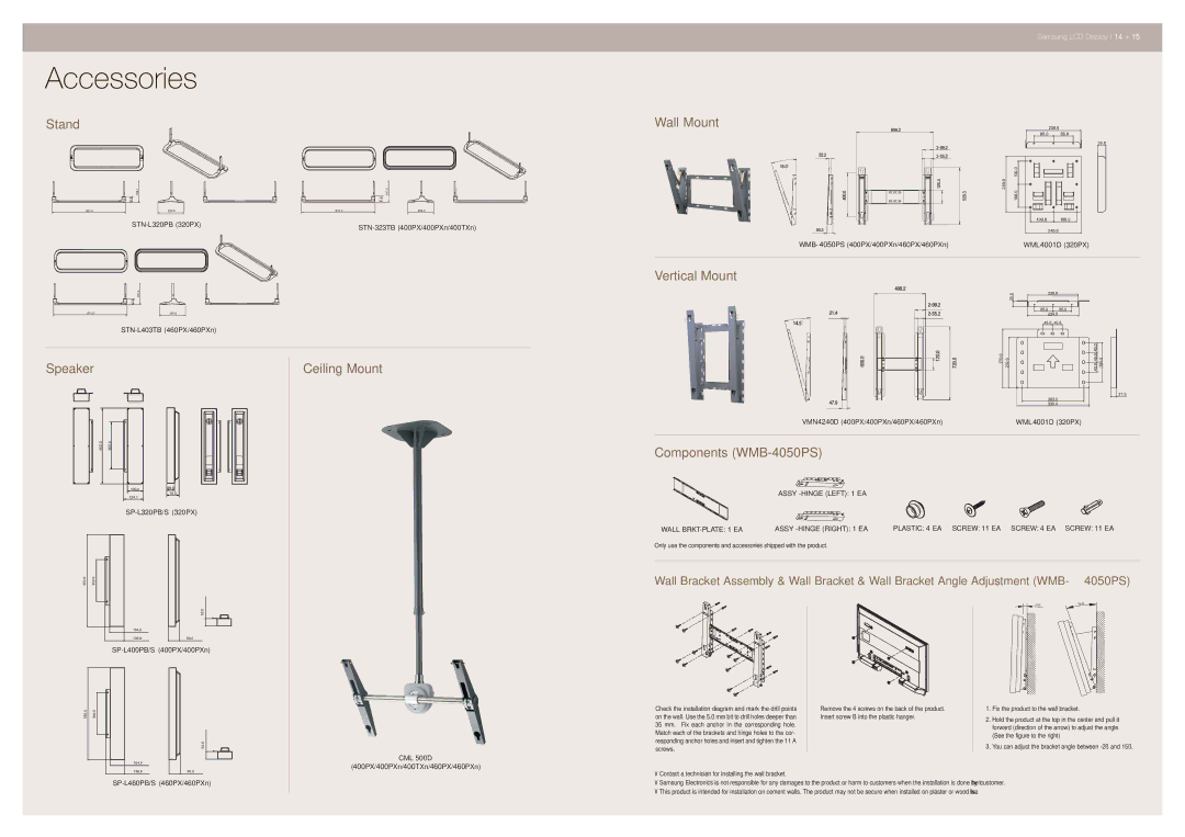 Samsung VMBL0609CA02HQ-WW specifications Accessories, Stand 