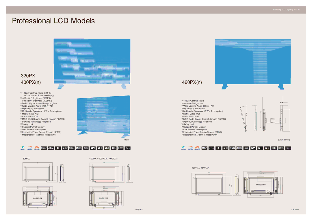 Samsung VMBL0609CA02HQ-WW specifications Professional LCD Models, 320PX 400PXn 