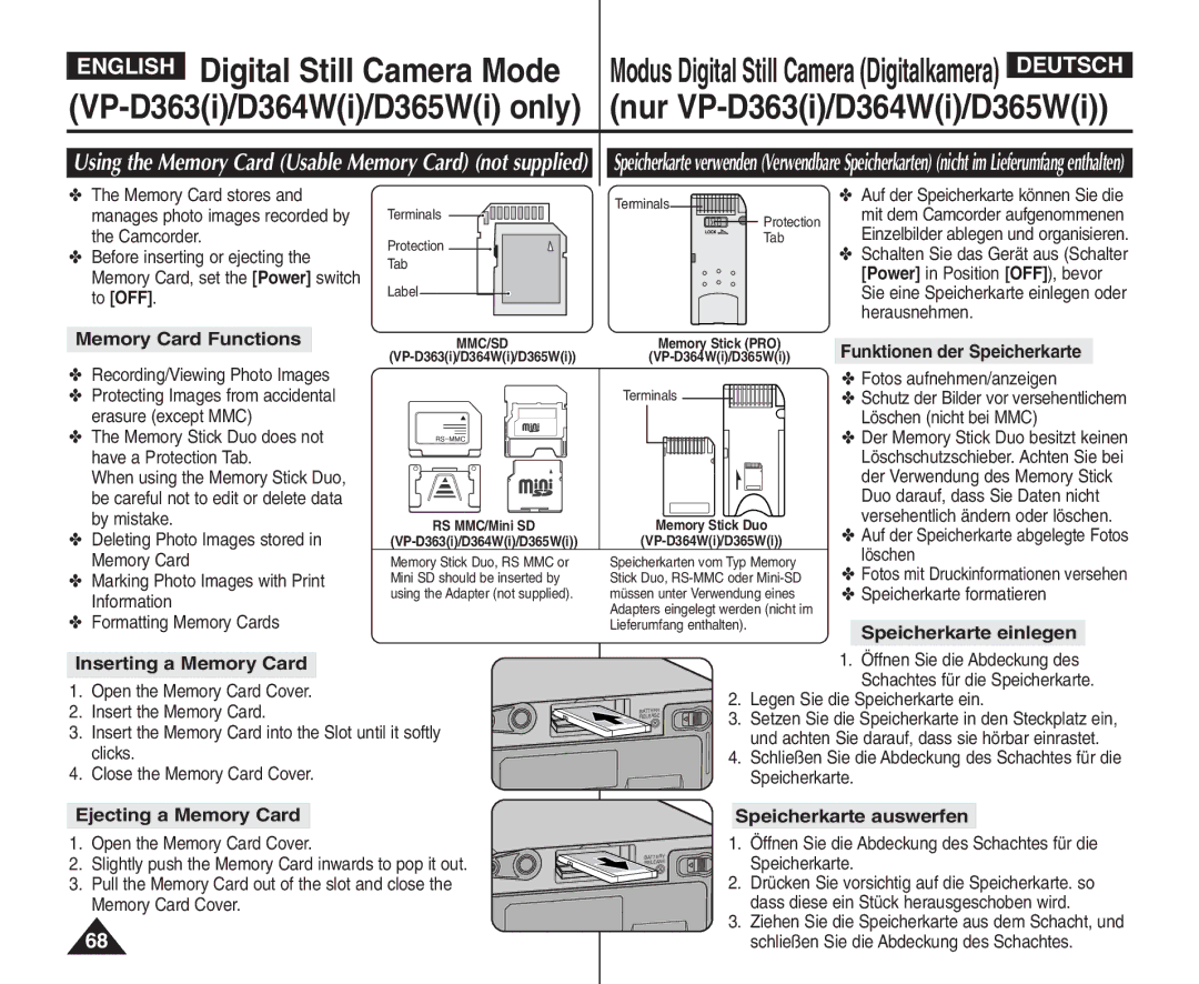 Samsung VP - D364W(i), VP - D365W(i), VP - D361W(i) manual Digital Still Camera Mode 