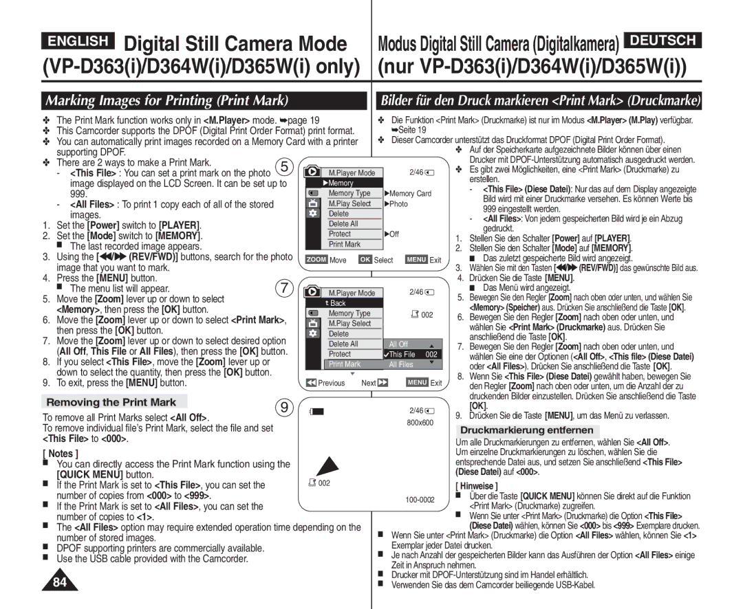 Samsung VP - D365W(i), VP - D361W(i) manual Marking Images for Printing Print Mark, Removing the Print Mark, This File to 