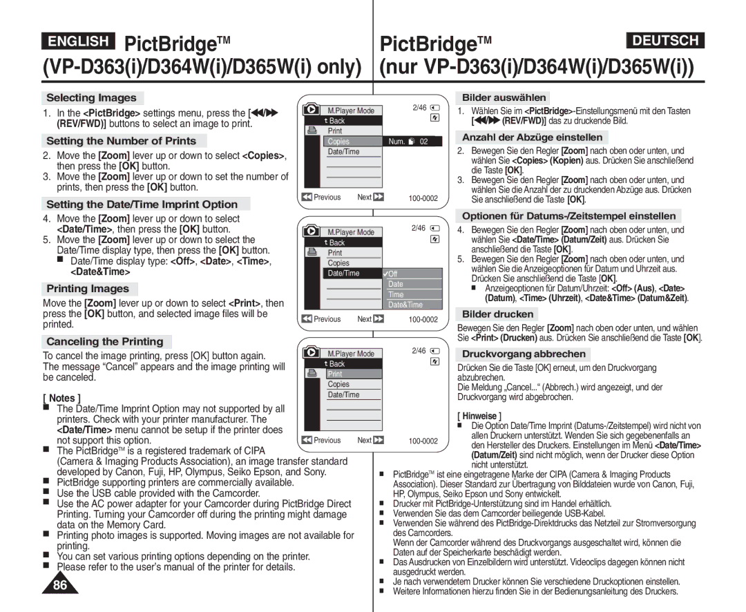 Samsung VP - D364W(i) Selecting Images, Setting the Number of Prints, Setting the Date/Time Imprint Option, Date&Time 