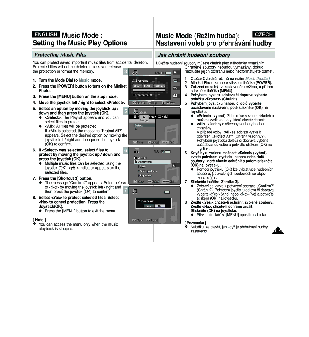 Samsung VP - MS12(S), VP - MS11(R) manual Chránûné soubory nebudou vymazány, dokud, Then press the joystick OK to confirm 