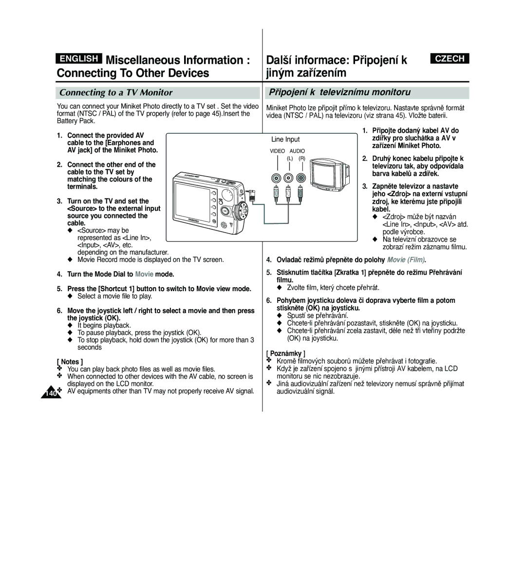 Samsung VP - MS10(R) manual Connecting to a TV Monitor Pﬁipojení k televiznímu monitoru, Zvolte film, kter˘ chcete pﬁehrát 