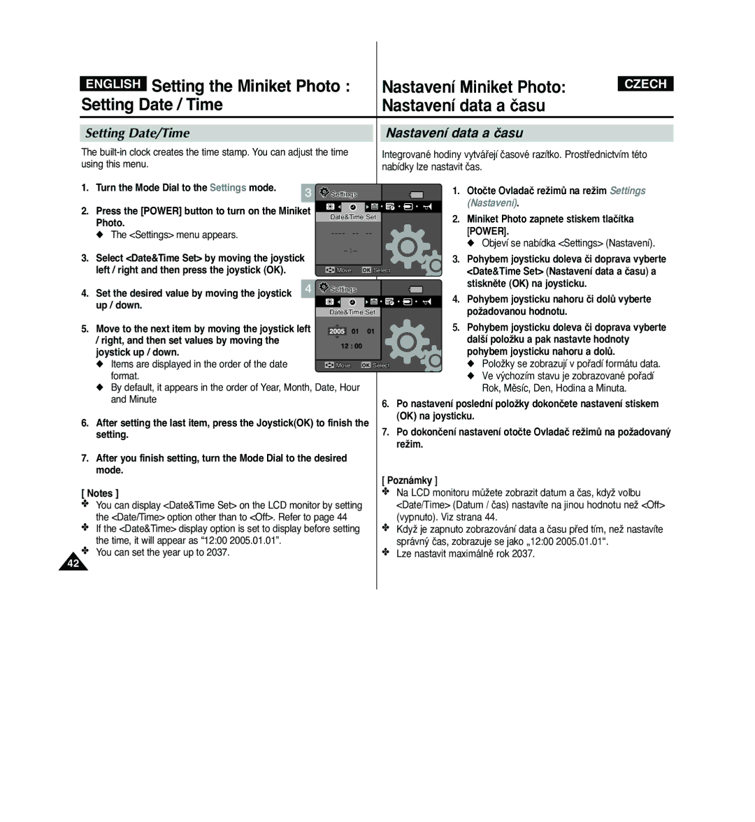 Samsung VP - MS12(R), VP - MS11(R) Setting the Miniket Photo, Setting Date / Time Nastavení data a ãasu, Setting Date/Time 