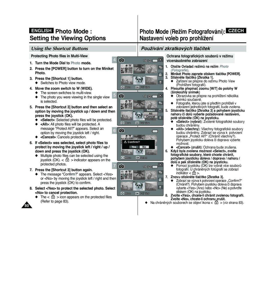 Samsung VP - MS10(R), VP - MS11(R) Using the Shortcut Buttons, Protecting Photo files in Multi-View, Press the joystick OK 