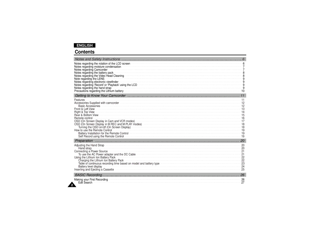 Samsung VP D 130 i manual Contents 