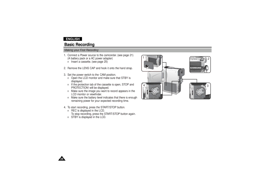 Samsung VP D 130 i manual Basic Recording, Making your First Recording 