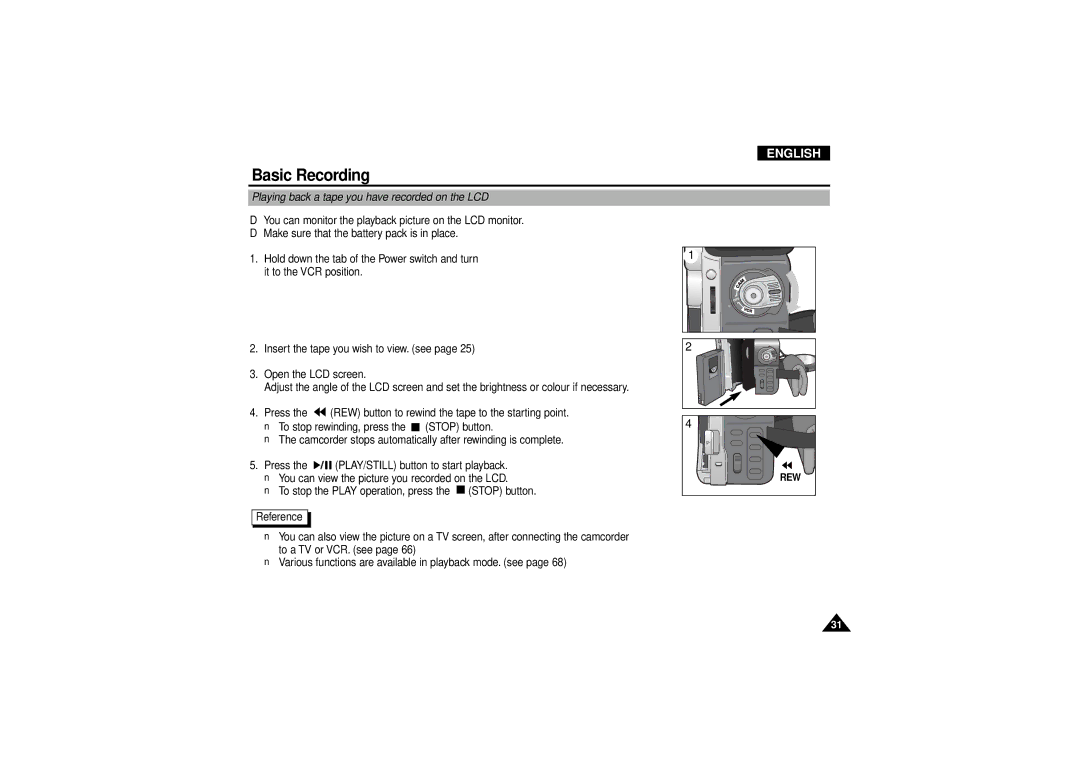 Samsung VP D 130 i manual Playing back a tape you have recorded on the LCD 