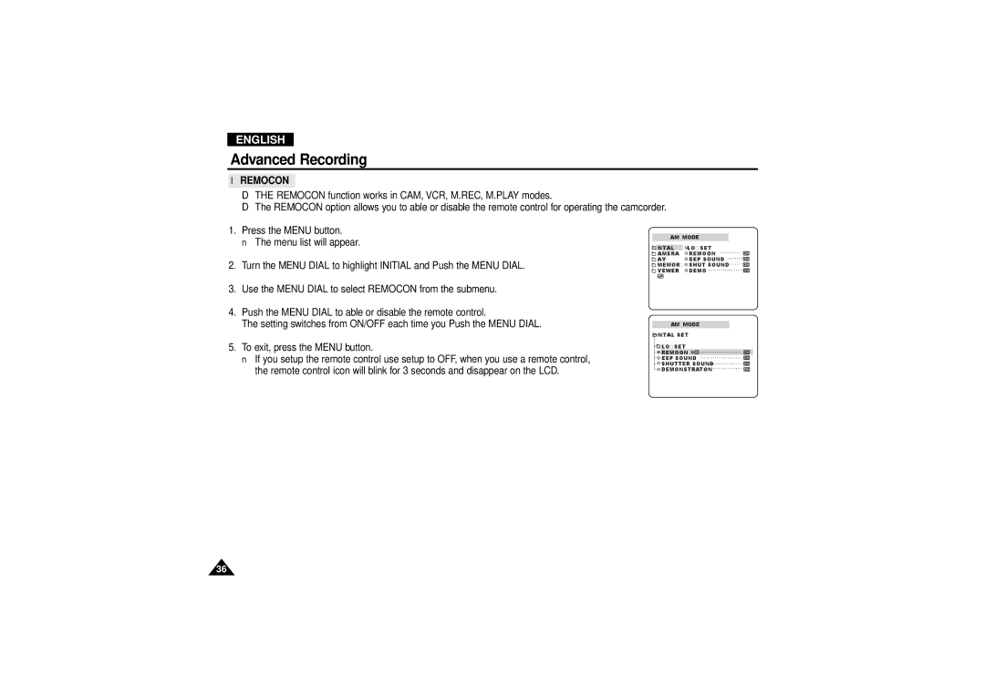 Samsung VP D 130 i manual Remocon 