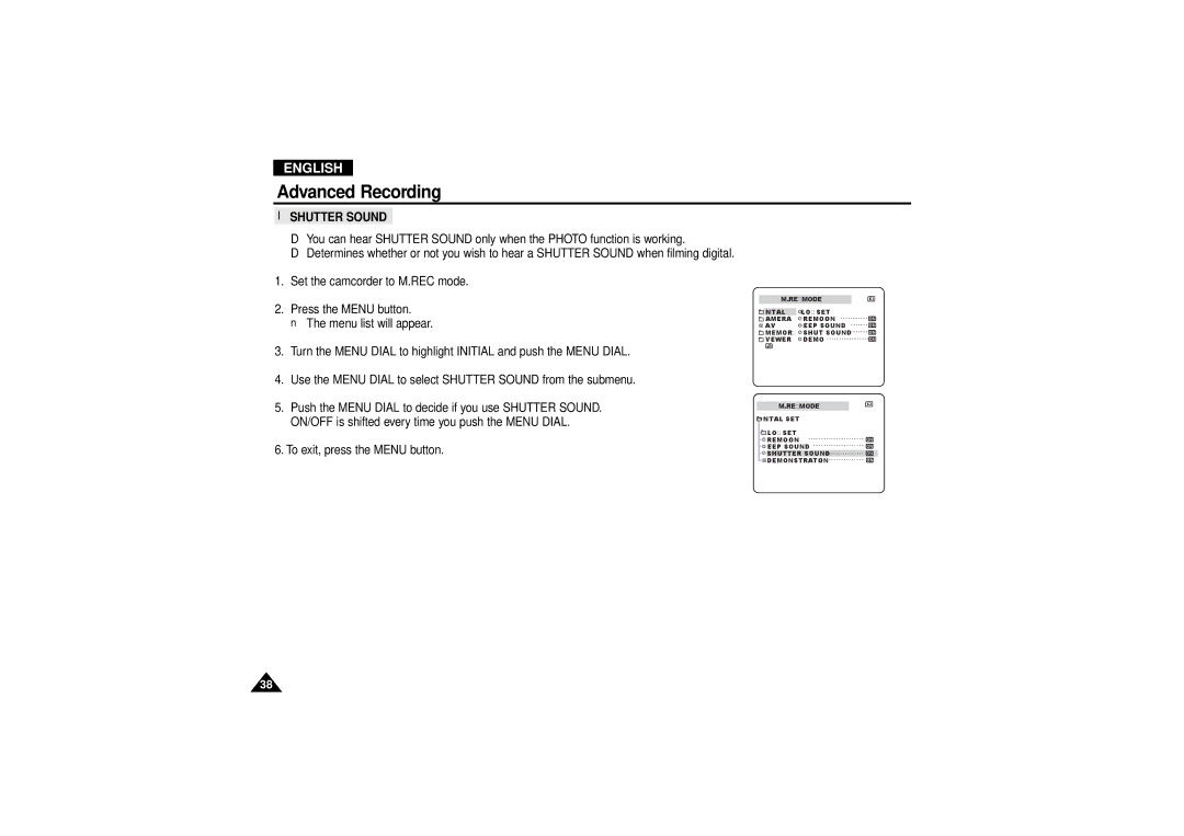 Samsung VP D 130 i manual Shutter Sound 