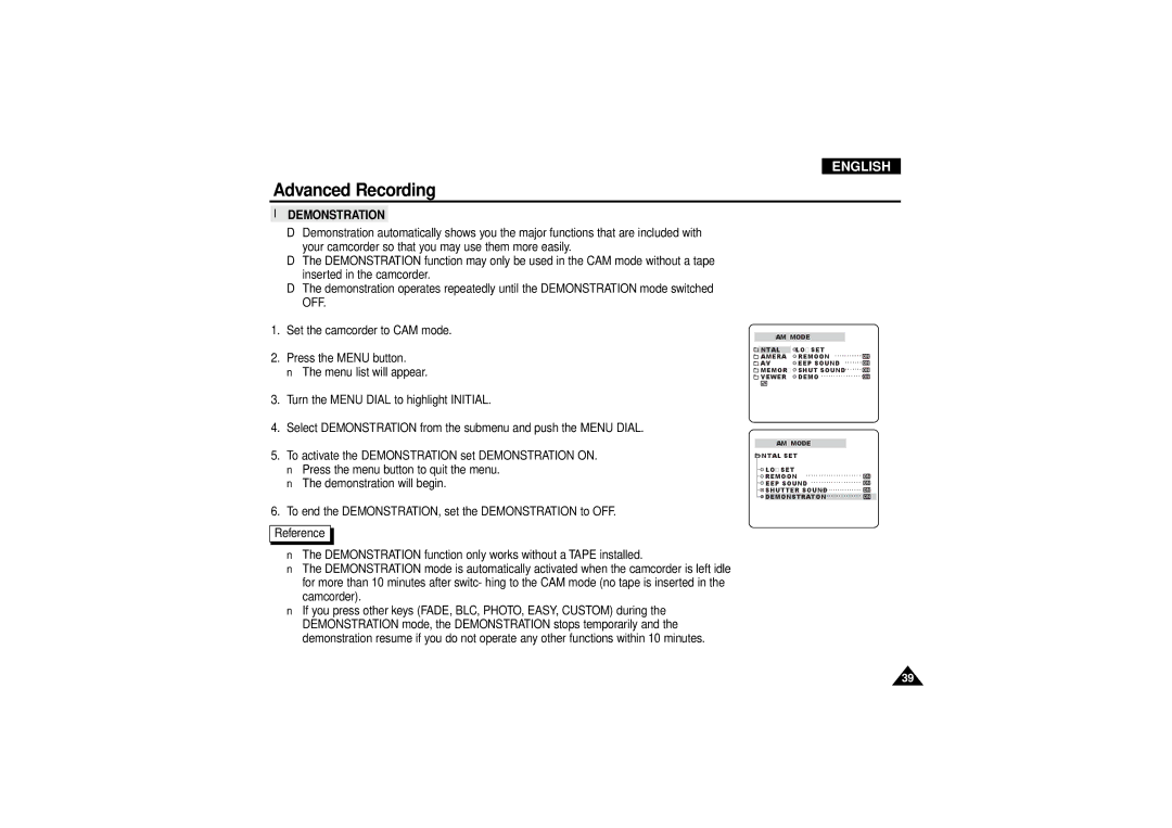 Samsung VP D 130 i manual Demonstration 