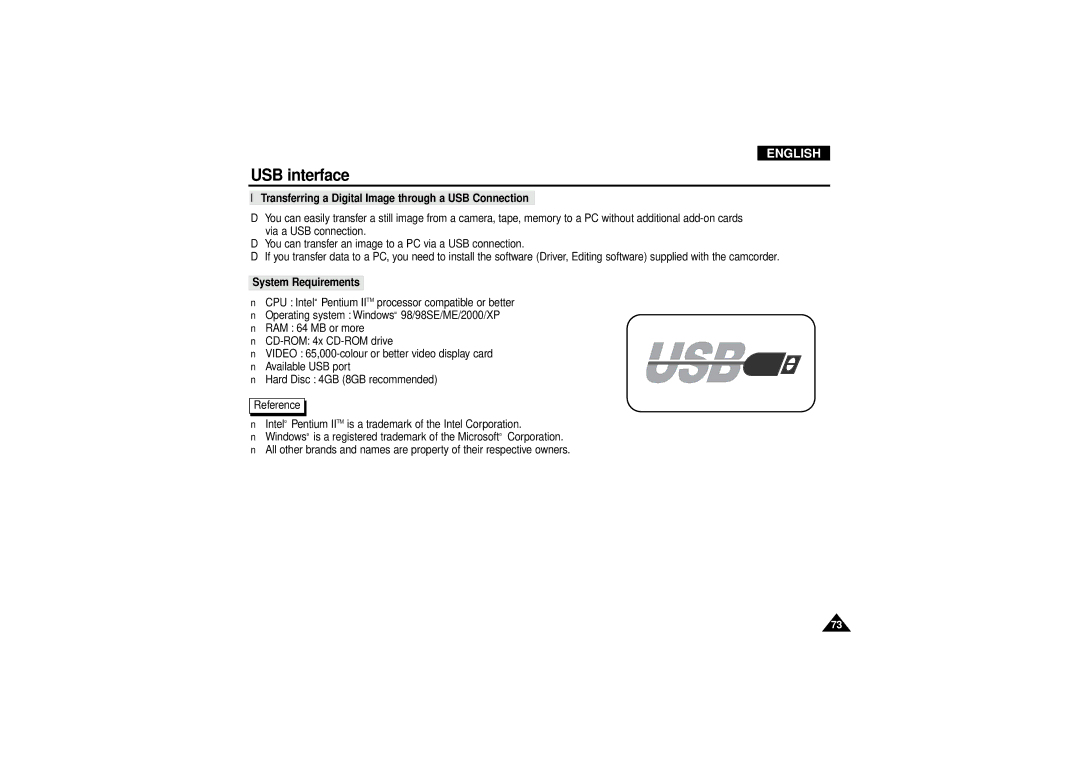 Samsung VP D 130 i manual USB interface, Transferring a Digital Image through a USB Connection 