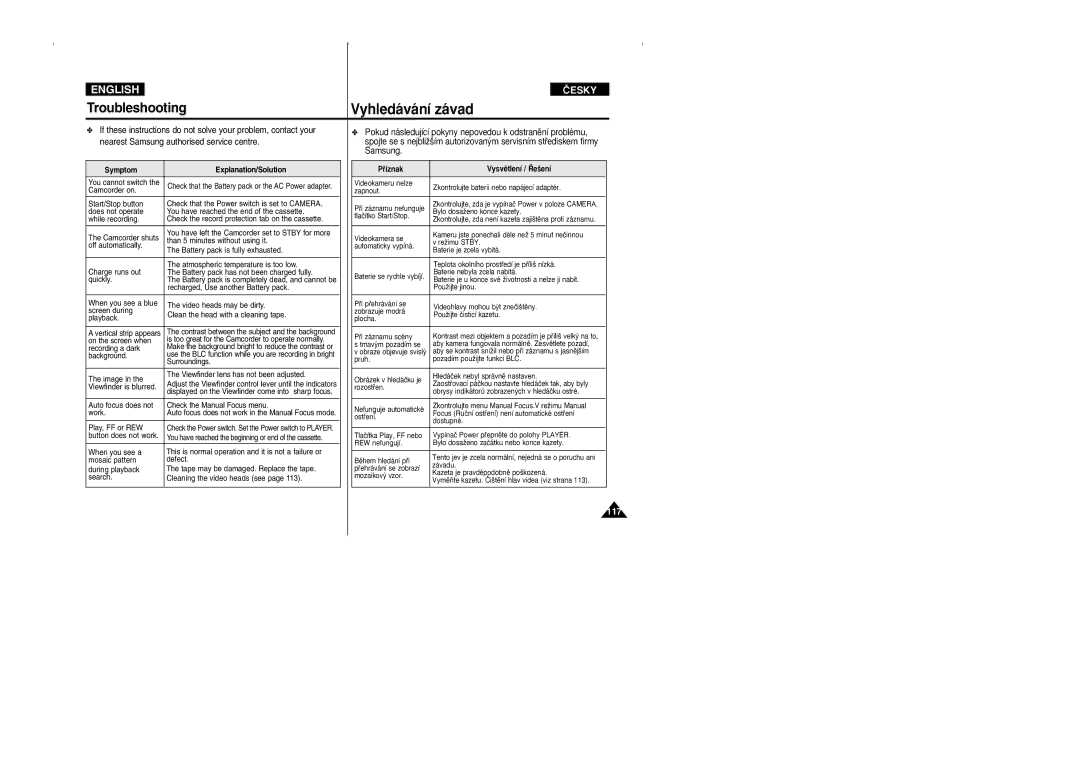 Samsung VP D 352 i manual Symptom Explanation/Solution, You cannot switch, Camcorder on, Button does not work 