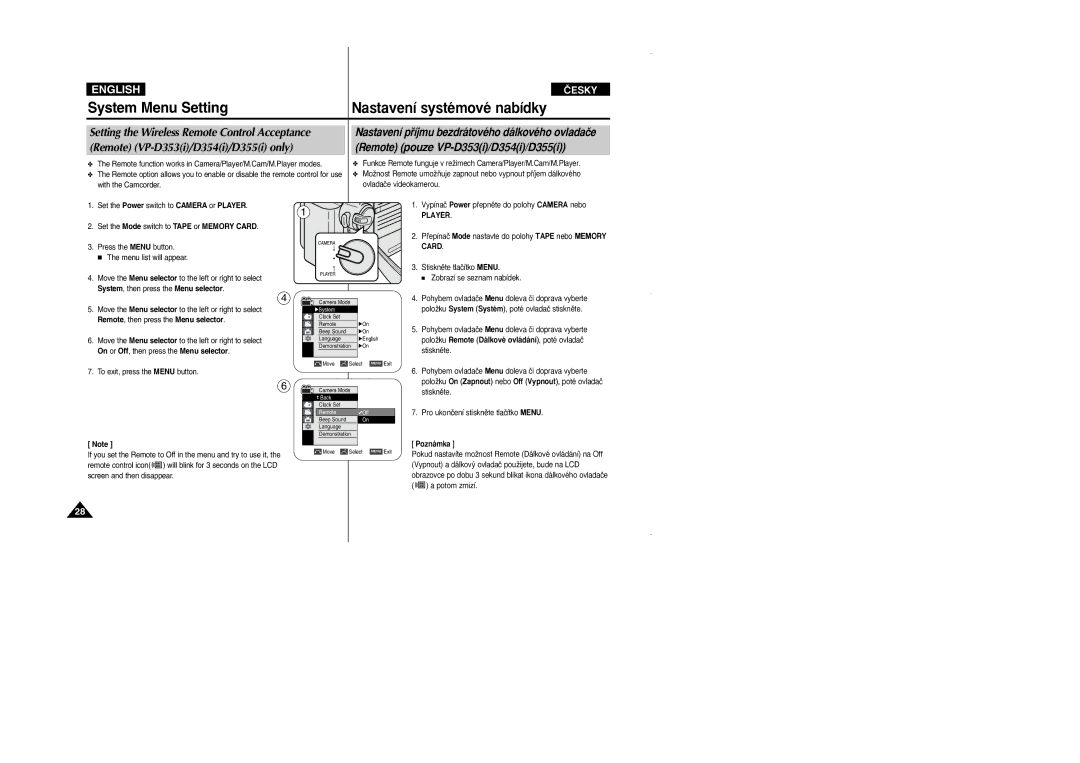 Samsung VP D 352 i manual Remote Off 