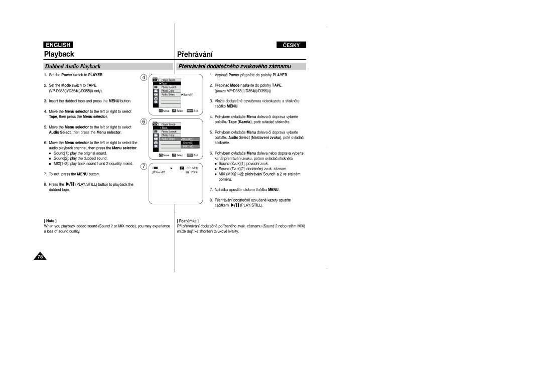 Samsung VP D 352 i manual Dubbed Audio Playback, Pﬁehrávání dodateãného zvukového záznamu 