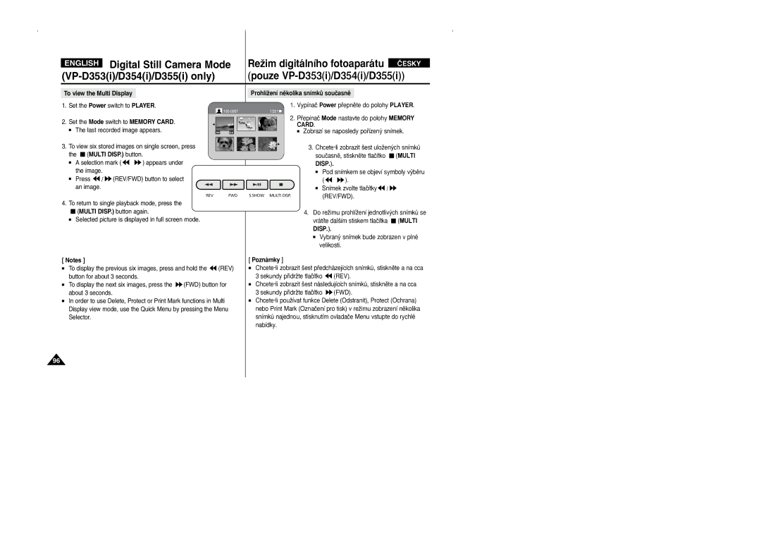 Samsung VP D 352 i manual To view the Multi Display, ProhlíÏení nûkolika snímkÛ souãasnû 