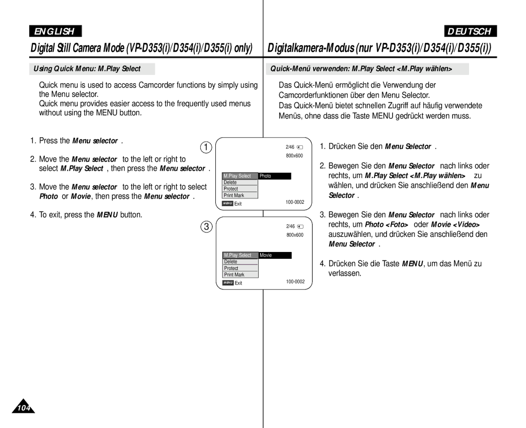 Samsung AD68-00839H Move the Menu selector to the left or right to, Select M.Play Select, then press the Menu selector 