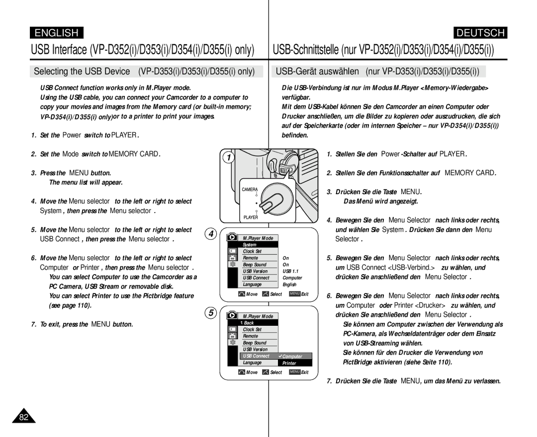 Samsung AD68-00839H manual USB Connect , then press the Menu selector, Computer or Printer , then press the Menu selector 