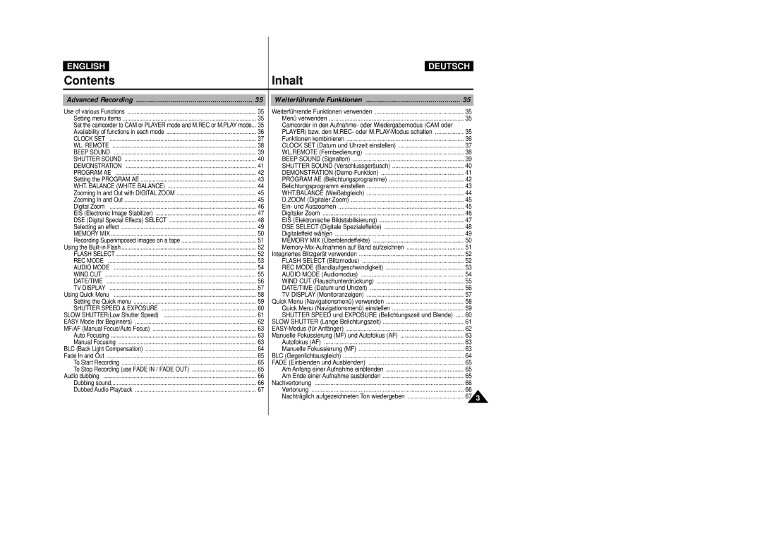 Samsung VP D 93 i manual Weiterführende Funktionen 