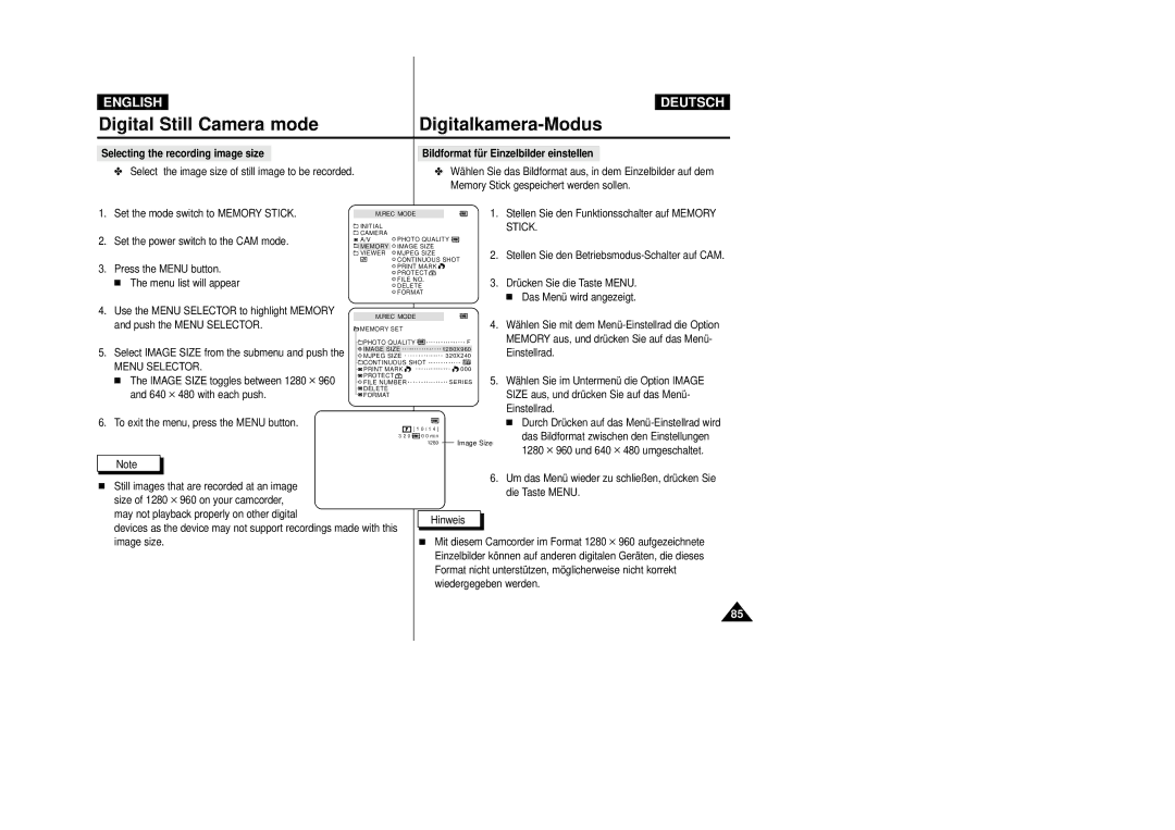 Samsung VP D 93 i manual Stick 