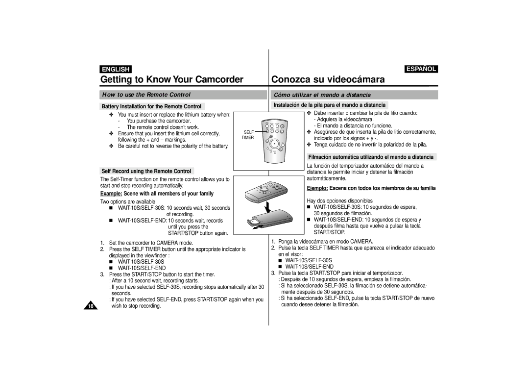 Samsung VP-D10i, VP-D15i, VP-D11i manual Example Scene with all members of your family, Start/Stop, WAIT-10S/SELF-END 