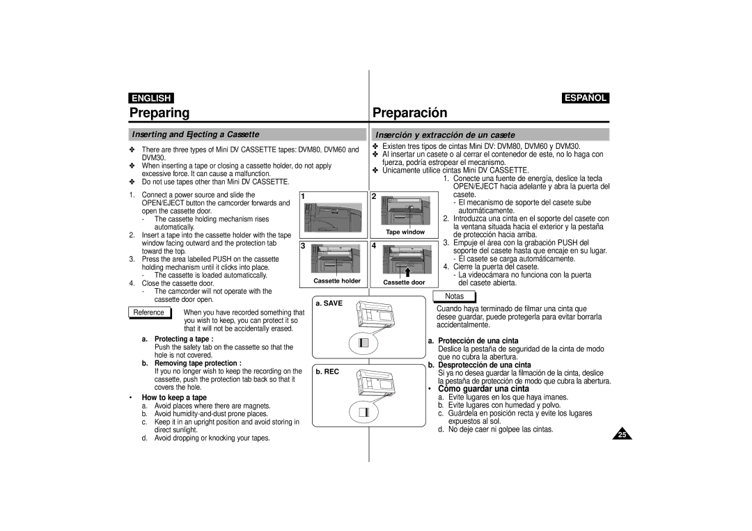 Samsung VP-D10i, VP-D15i, VP-D11i manual Cómo guardar una cinta 