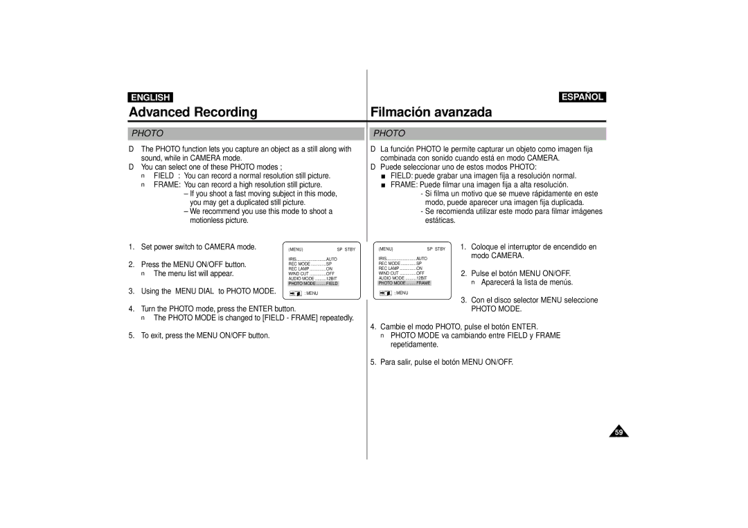 Samsung VP-D10i, VP-D15i, VP-D11i manual Photo Mode 