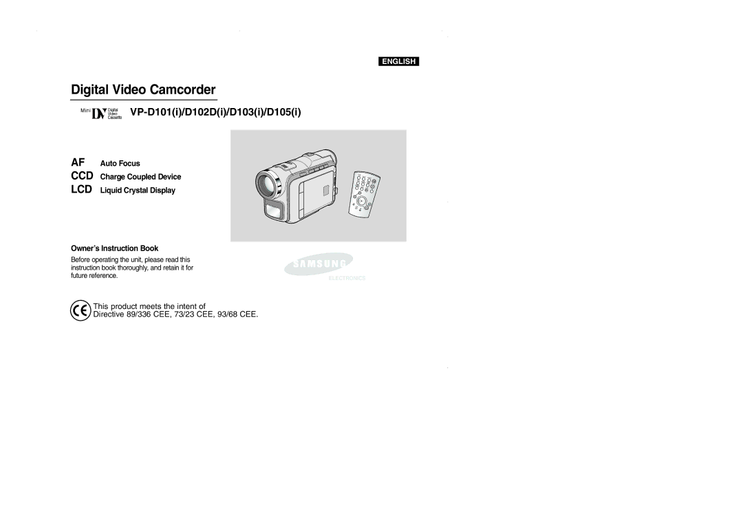 Samsung manual Digital Video Camcorder, VP-D101i/D102Di/D103i/D105i 