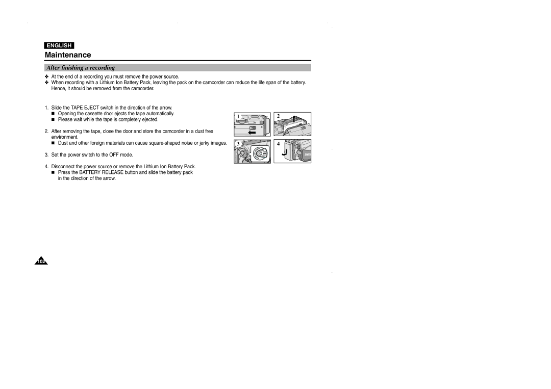 Samsung D102D, VP-D101, D105, D103 manual Maintenance, After finishing a recording 