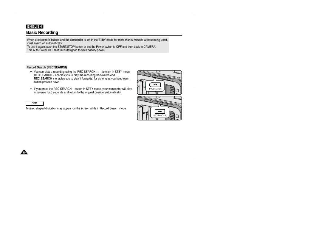 Samsung D102D, VP-D101, D105, D103 manual Record Search REC Search 