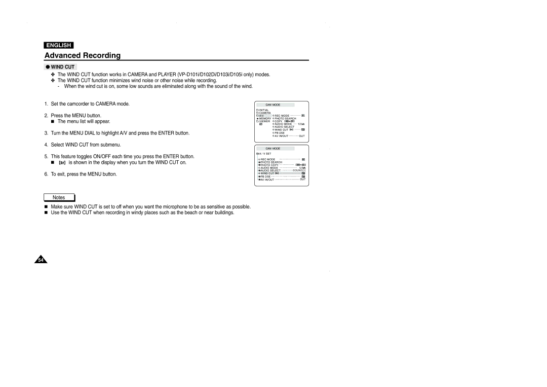 Samsung D102D, VP-D101, D105, D103 manual Wind CUT 