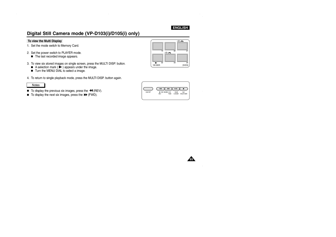 Samsung D105, VP-D101, D102D, D103 manual To view the Multi Display 