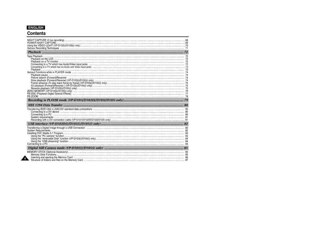 Samsung VP-D101(i), D103(i), D105(i), D102D(i) manual Recording in Player mode VP-D101i/D102Di/D103i/D105i only 