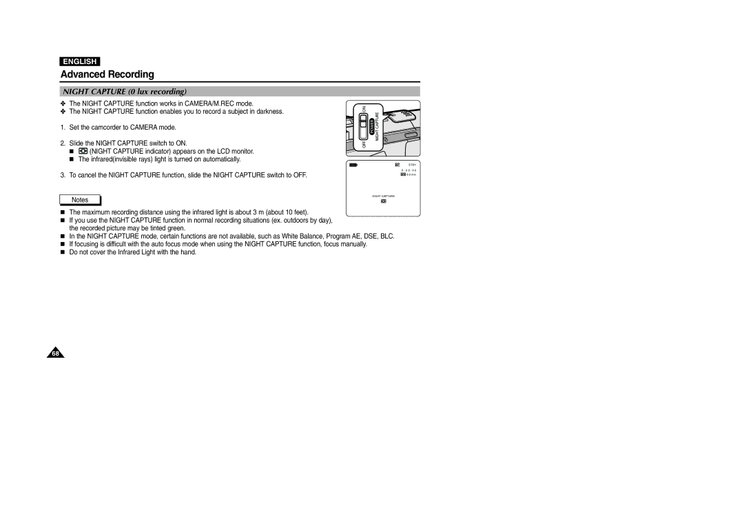 Samsung VP-D101(i), D103(i), D105(i), D102D(i) manual Night Capture 0 lux recording 