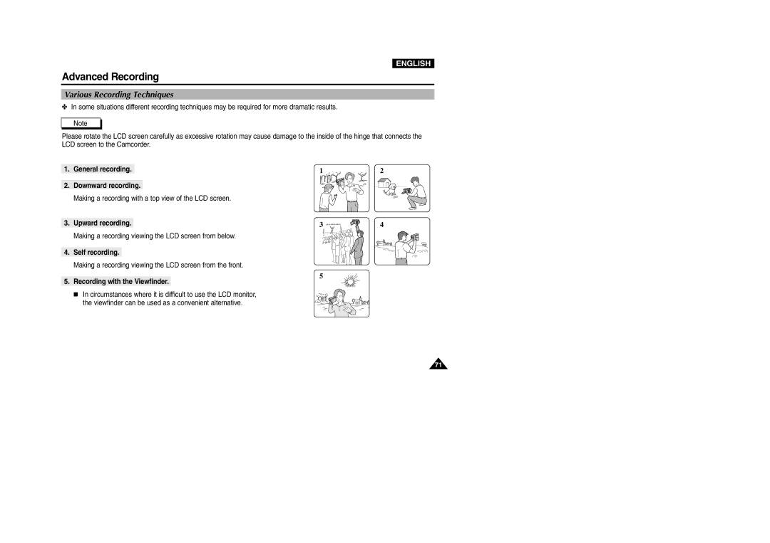 Samsung D102D(i) Various Recording Techniques, General recording Downward recording, Upward recording, Self recording 