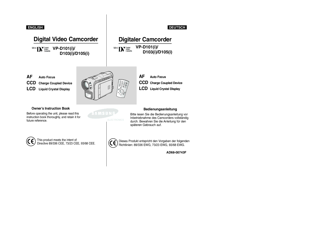 Samsung VP-D105i manual Digital Video Camcorder 