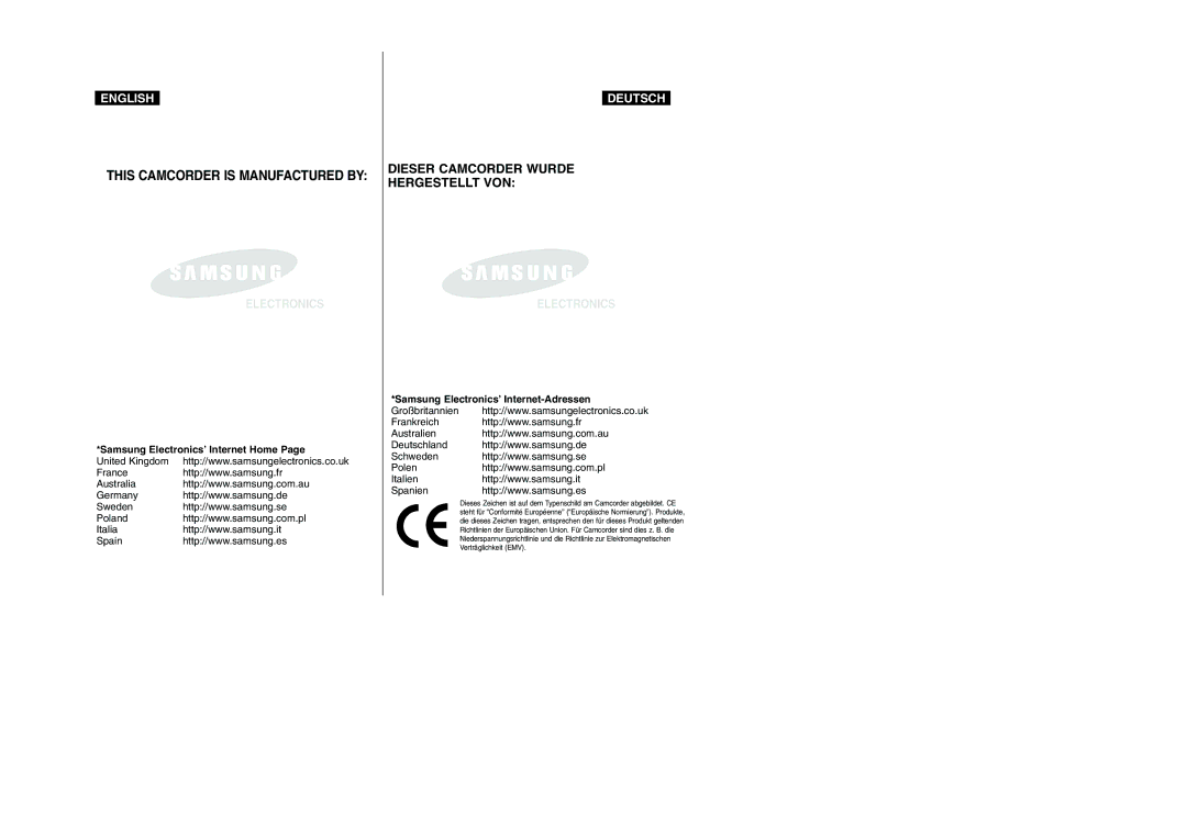 Samsung VP-D105i manual Electronics 