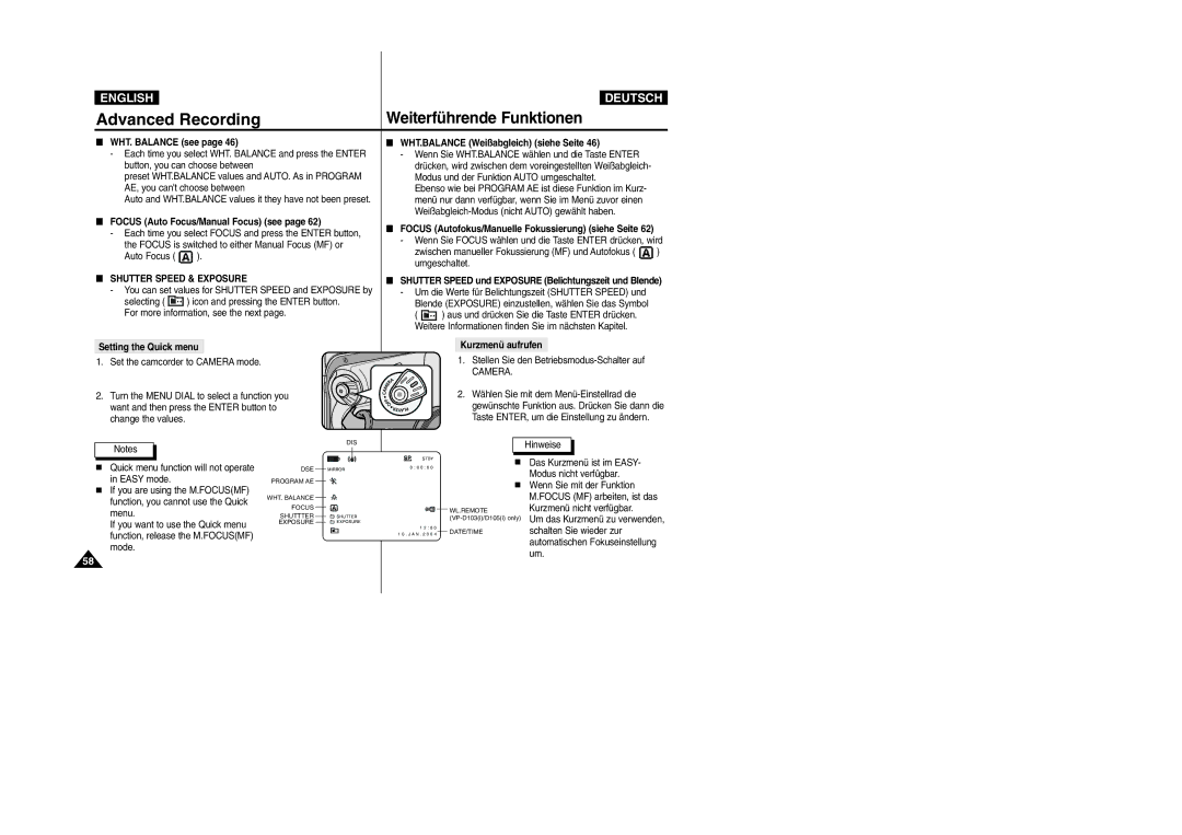 Samsung VP-D105i manual Shutter Speed & Exposure 